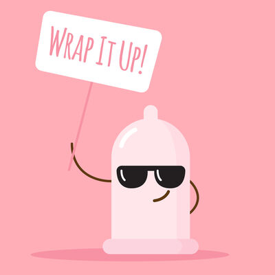 condom cartoon for practicing safe sex to prevent STDs